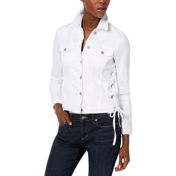 Vince Camuto White Jean Jacket side Lace up Button Front Denim Jacket Small nwt - Picture 2 of 14